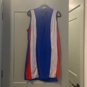 Red, white, and blue sleeveless dress